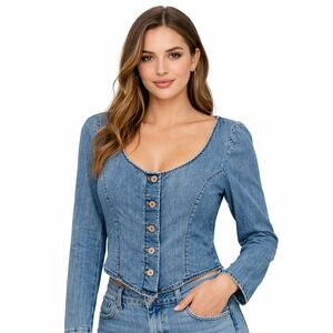 Levi's Blouse Womens Small Blue Denim Scoop Neck Button Front Long Sleeve Top